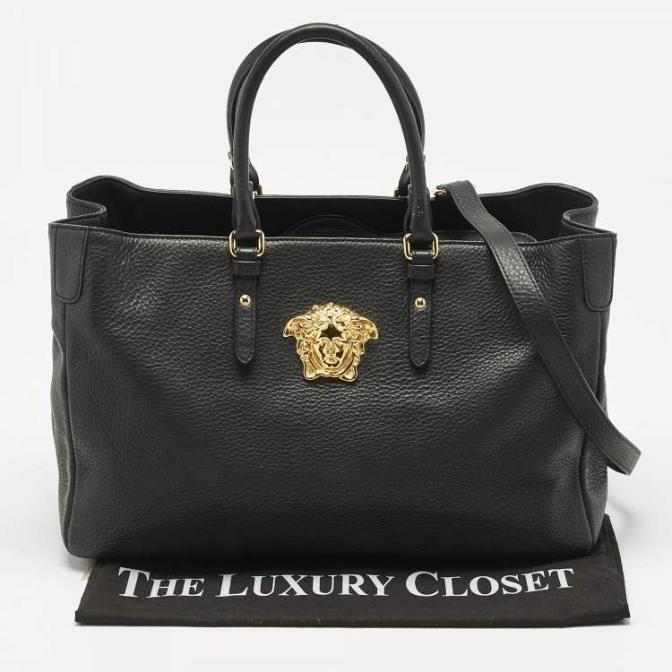 Pre Owned Versace Black Leather La Medusa Shopper Tote