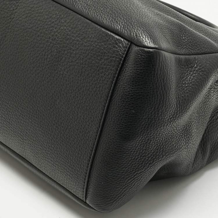 Pre Owned Versace Black Leather La Medusa Shopper Tote
