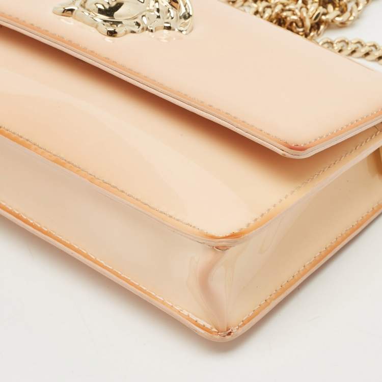 Pre Owned Versace Peach Patent Leather Medusa Chain Shoulder Bag