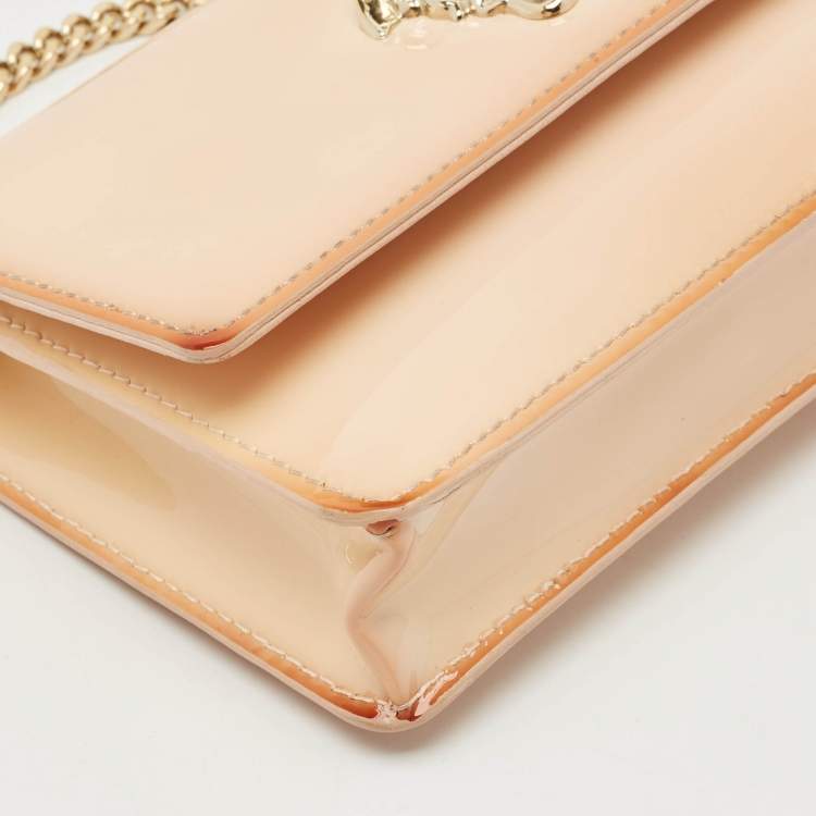 Pre Owned Versace Peach Patent Leather Medusa Chain Shoulder Bag
