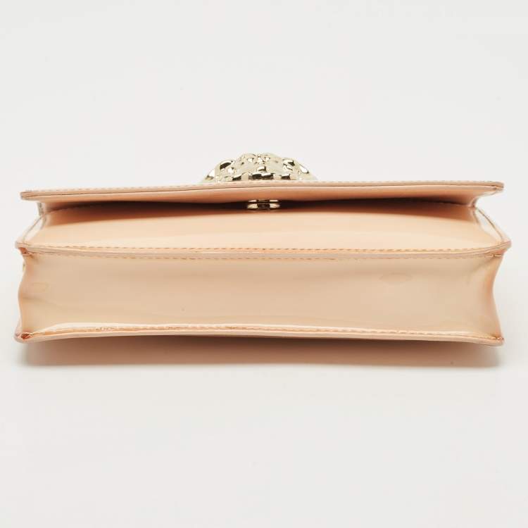 Pre Owned Versace Peach Patent Leather Medusa Chain Shoulder Bag