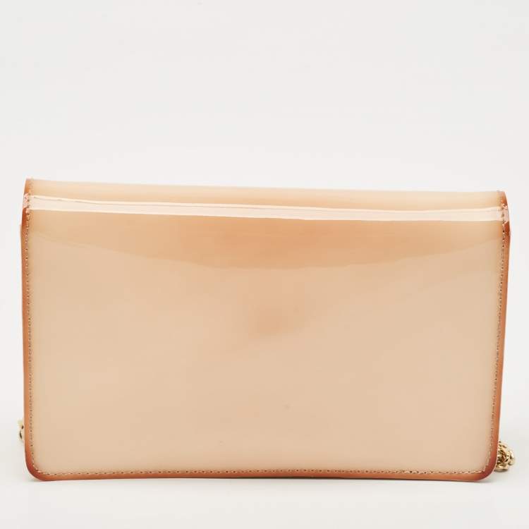 Pre Owned Versace Peach Patent Leather Medusa Chain Shoulder Bag