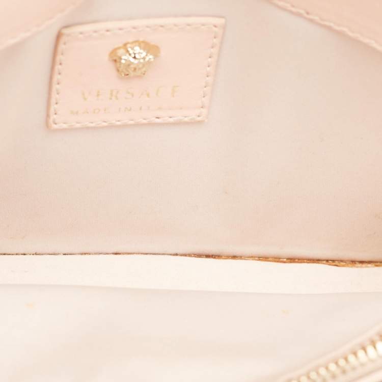 Pre Owned Versace Peach Patent Leather Medusa Chain Shoulder Bag