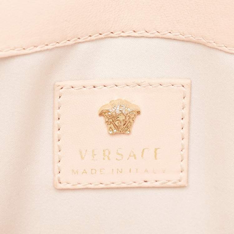 Pre Owned Versace Peach Patent Leather Medusa Chain Shoulder Bag
