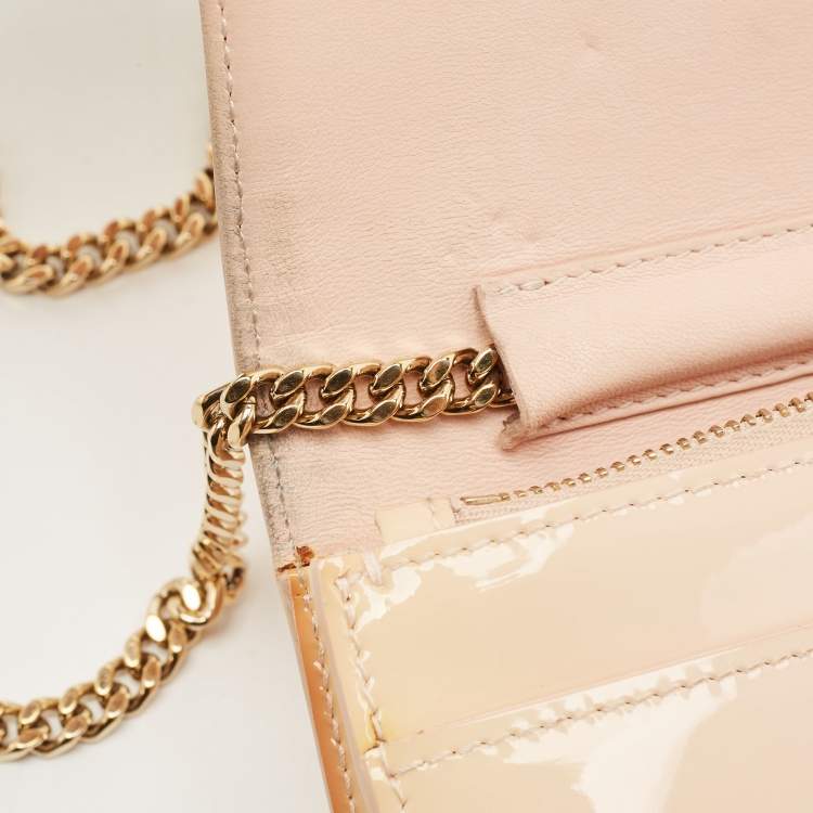 Pre Owned Versace Peach Patent Leather Medusa Chain Shoulder Bag