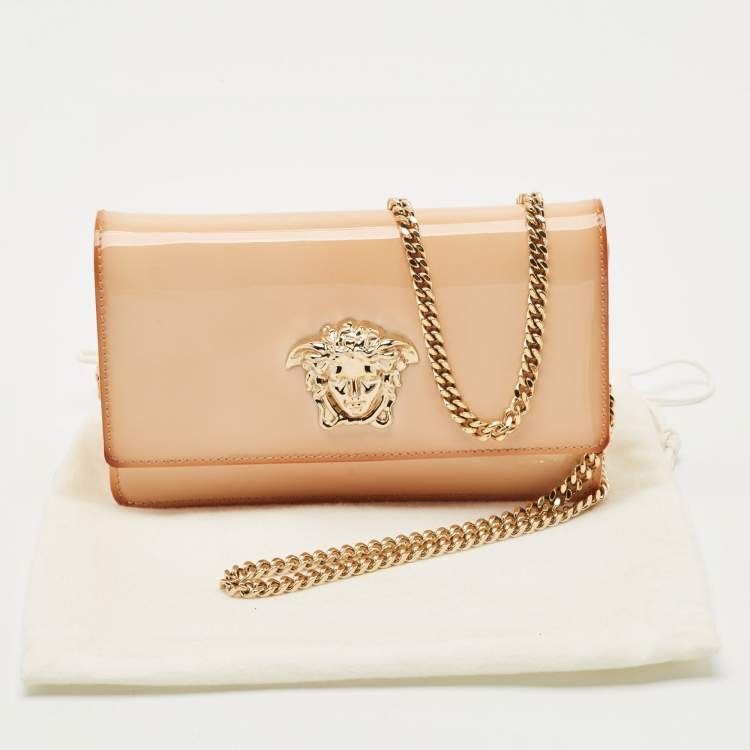 Pre Owned Versace Peach Patent Leather Medusa Chain Shoulder Bag