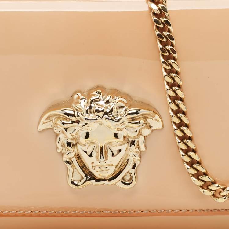 Pre Owned Versace Peach Patent Leather Medusa Chain Shoulder Bag