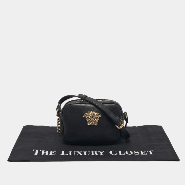 Pre Owned Versace Black Leather Medusa Camera Crossbody Bag