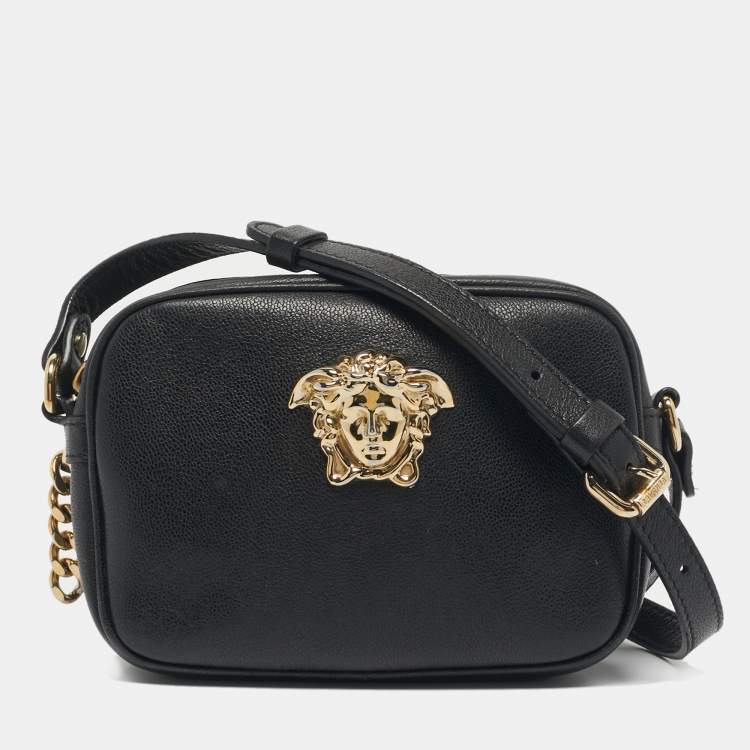 Pre Owned Versace Black Leather Medusa Camera Crossbody Bag