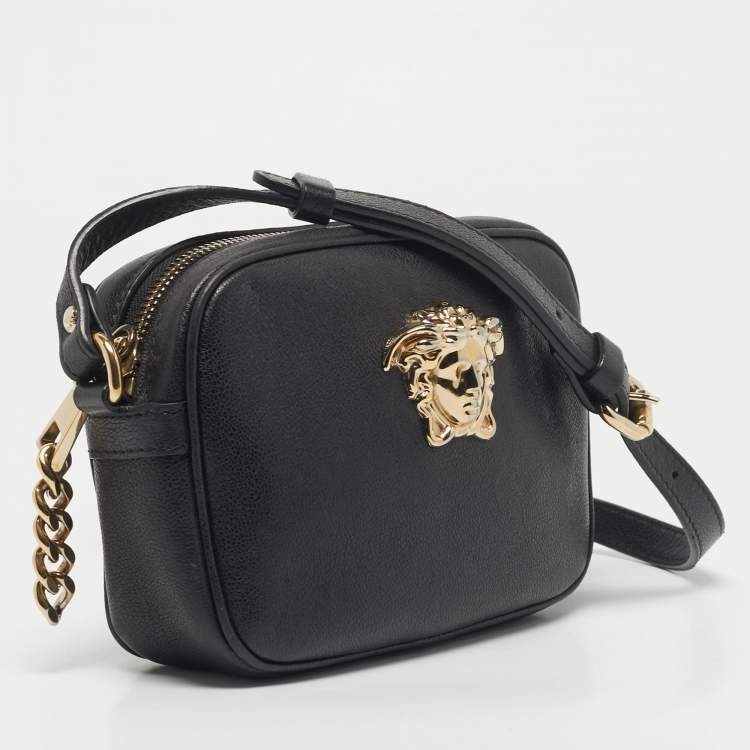 Pre Owned Versace Black Leather Medusa Camera Crossbody Bag