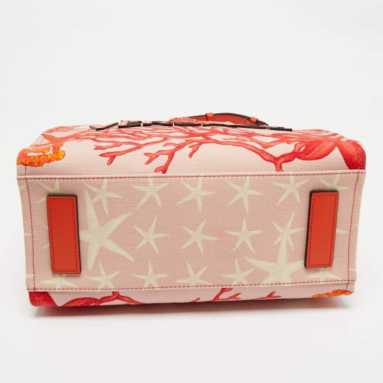 Pre Owned Versace Coral Underwater Barocco Canvas and Leather Small La Medusa Tote