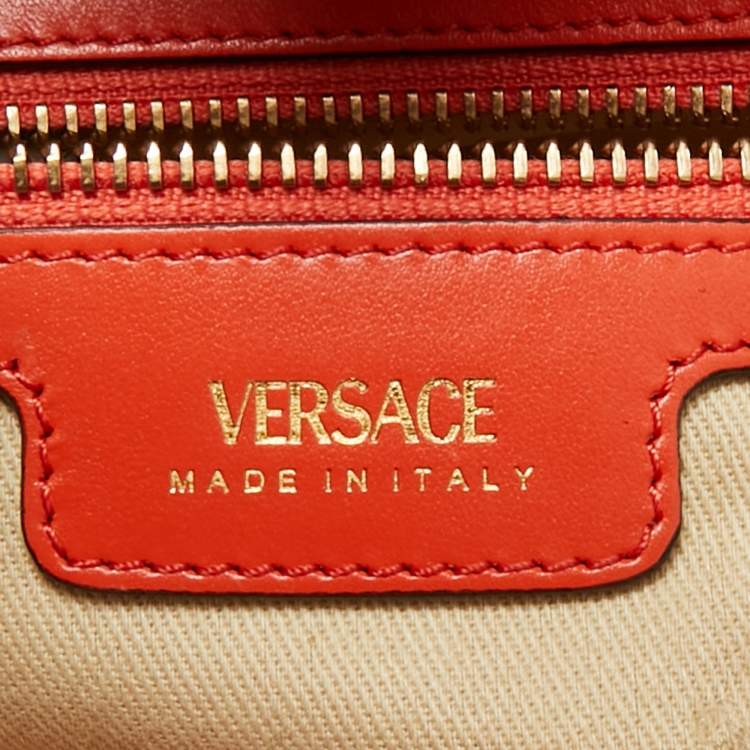 Pre Owned Versace Coral Underwater Barocco Canvas and Leather Small La Medusa Tote
