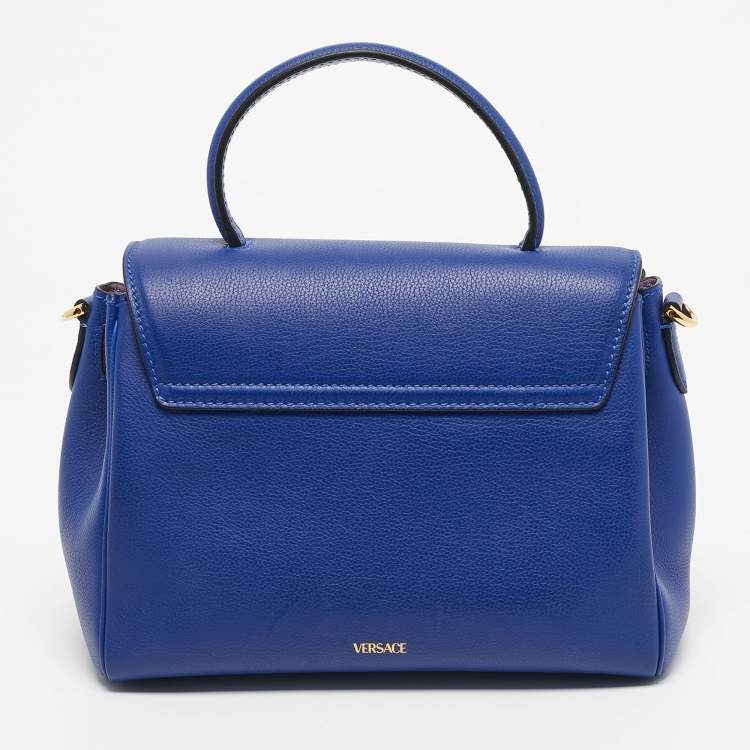 Pre Owned Versace Blue Leather La Medusa Top Handle Bag