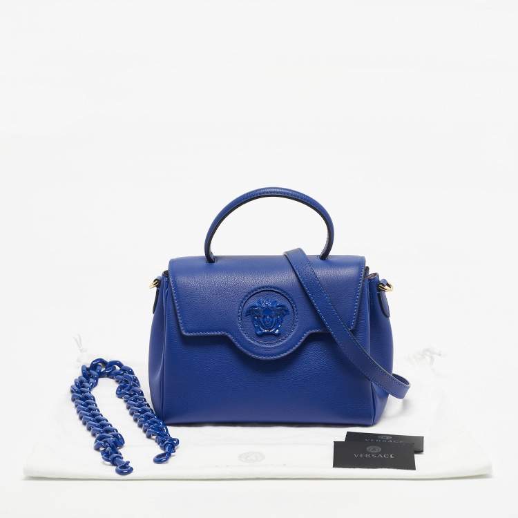 Pre Owned Versace Blue Leather La Medusa Top Handle Bag