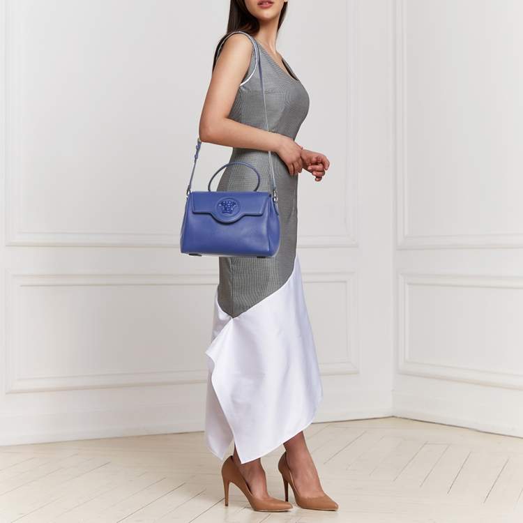 Pre Owned Versace Blue Leather La Medusa Top Handle Bag