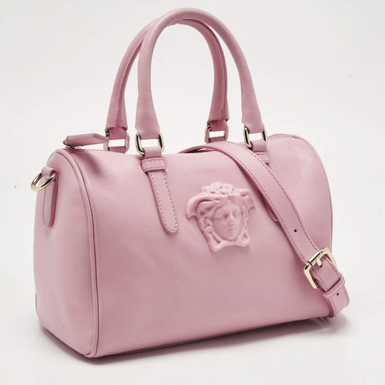 Pre Owned Versace Pink Leather Medusa Boston Bag