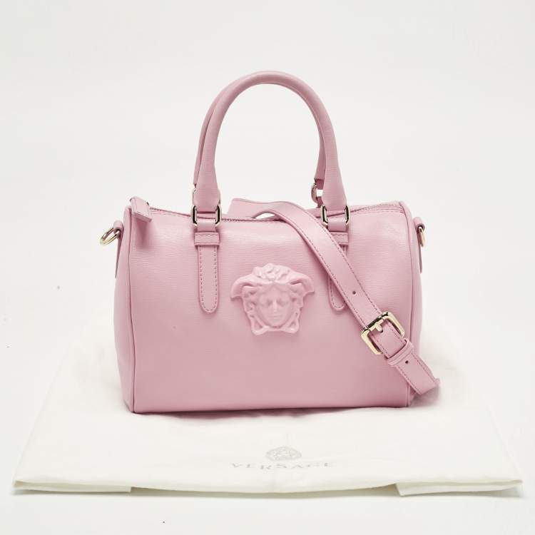 Pre Owned Versace Pink Leather Medusa Boston Bag