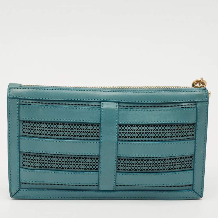 Pre Owned Versace Stone Blue Leather Medusa Wristlet Pouch