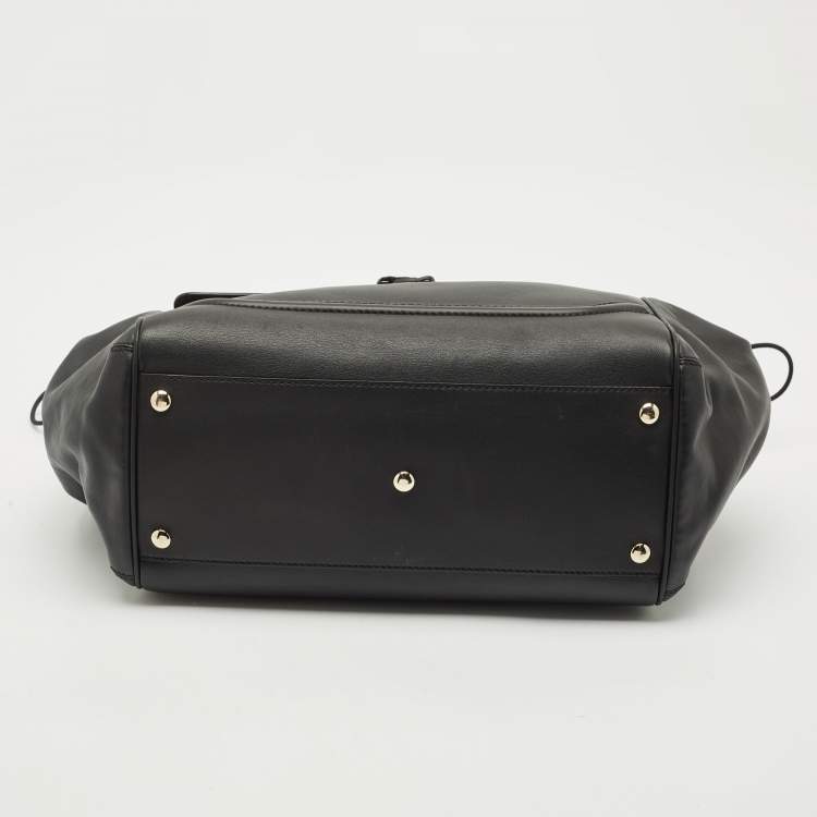 Pre Owned Versace Black Leather Drawstring Empire Palazzo Tote