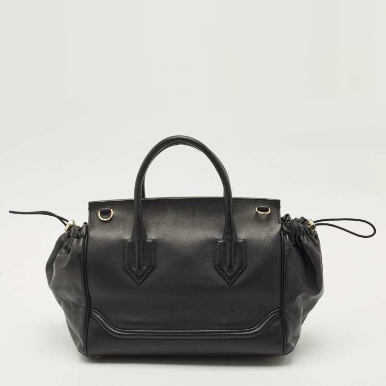 Pre Owned Versace Black Leather Drawstring Empire Palazzo Tote