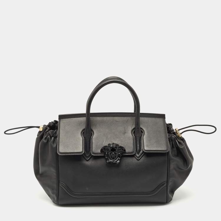 Pre Owned Versace Black Leather Drawstring Empire Palazzo Tote