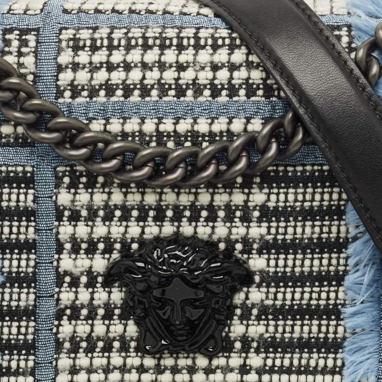 Pre Owned Versace Blue Tweed Palazzo Sultan Shoulder Bag