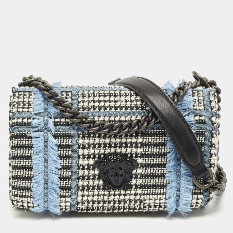 Pre Owned Versace Blue Tweed Palazzo Sultan Shoulder Bag