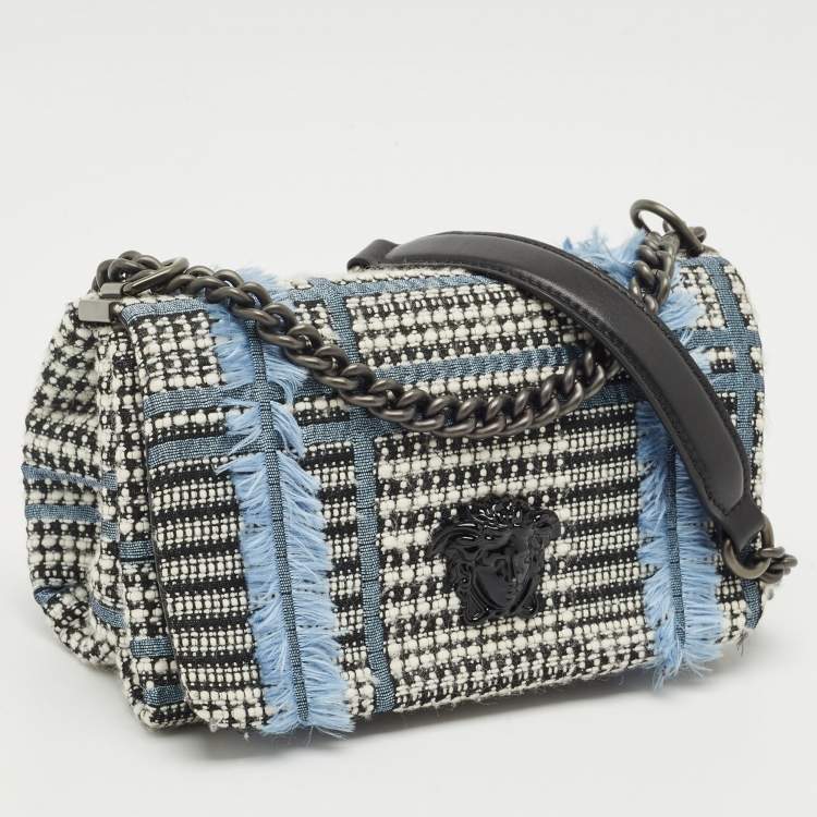 Pre Owned Versace Blue Tweed Palazzo Sultan Shoulder Bag