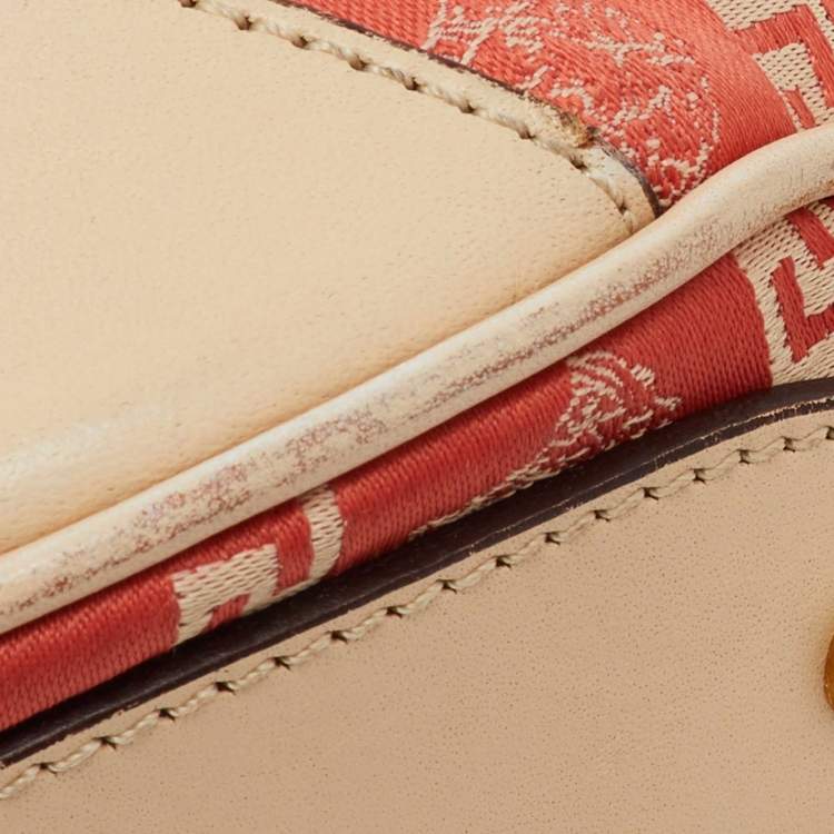Pre Owned Versace Beige/Orange Signature Canvas and Leather Medusa Repeat Hobo