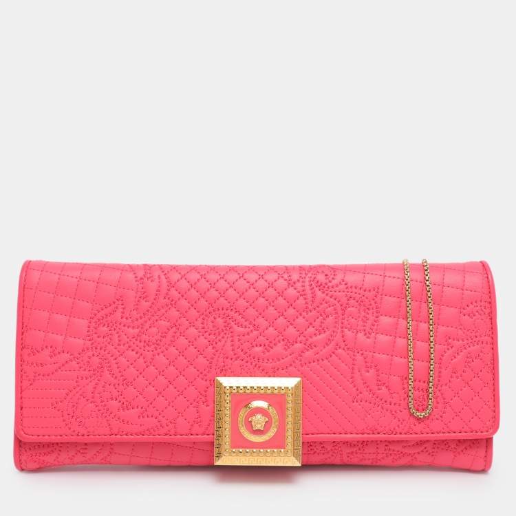 Pre Owned Versace Pink Leather Vanitas Chain Clutch