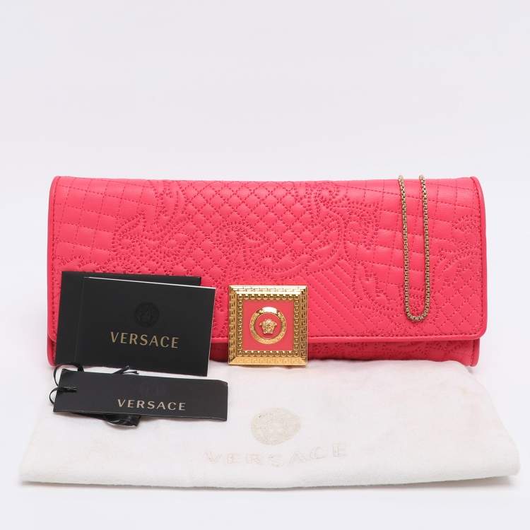 Pre Owned Versace Pink Leather Vanitas Chain Clutch