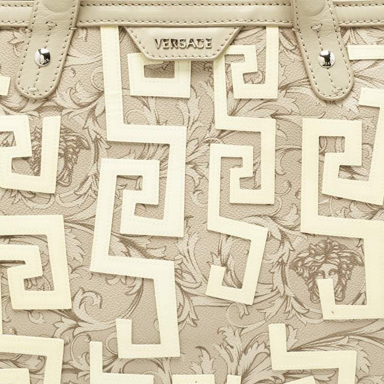 Pre Owned Versace Beige/Cream Coated Canvas and Leather Barocco Tote
