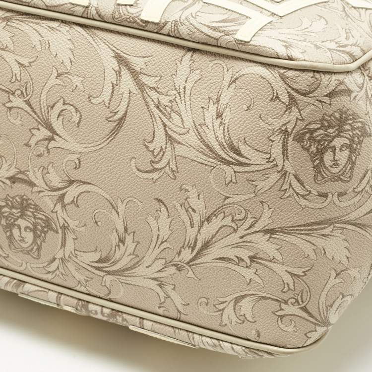 Pre Owned Versace Beige/Cream Coated Canvas and Leather Barocco Tote