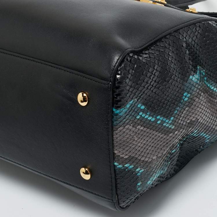 Pre Owned Versace Black Leather and Python Medusa Medallion Tote