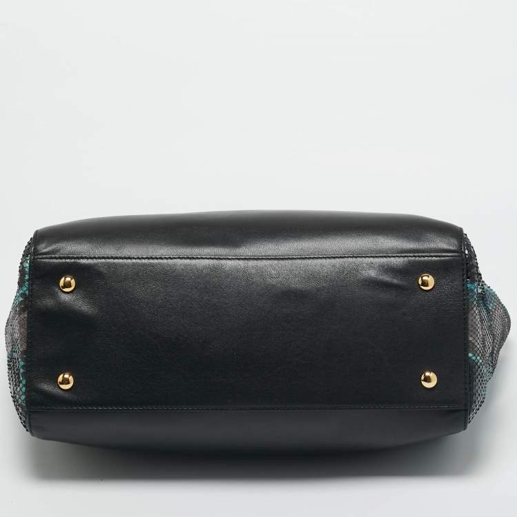 Pre Owned Versace Black Leather and Python Medusa Medallion Tote