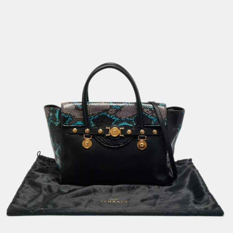 Pre Owned Versace Black Leather and Python Medusa Medallion Tote