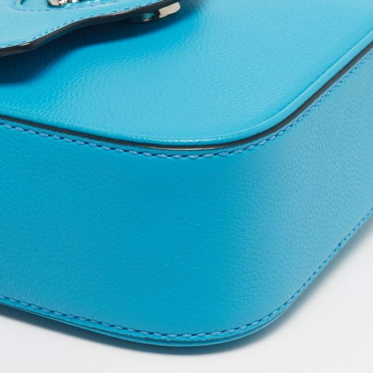 Pre Owned Versace Light Blue Leather Medusa Metal Handle Bag