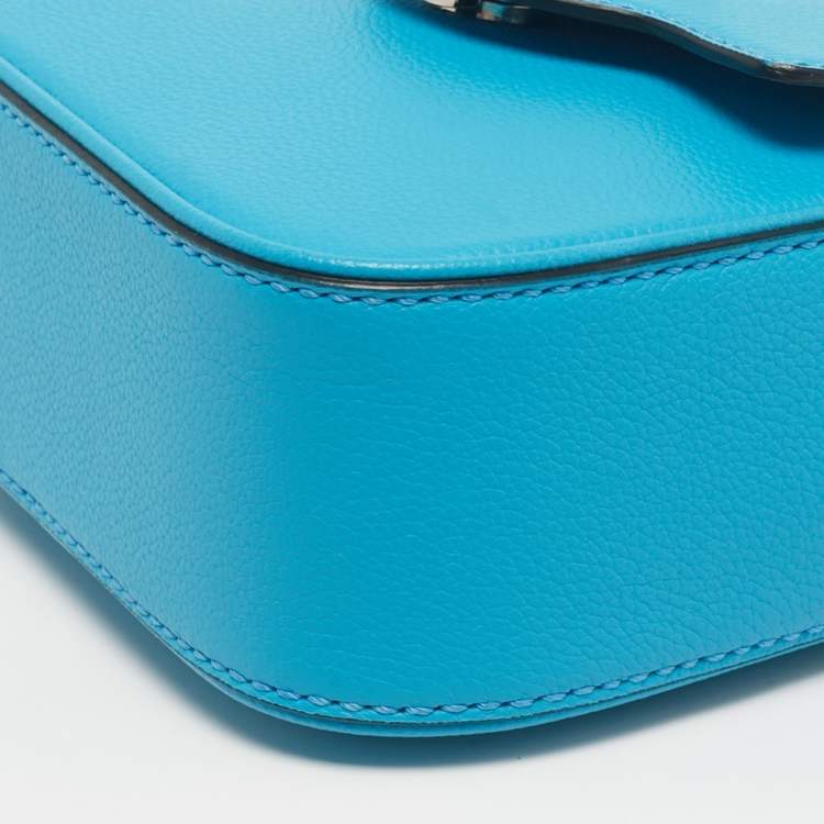 Pre Owned Versace Light Blue Leather Medusa Metal Handle Bag