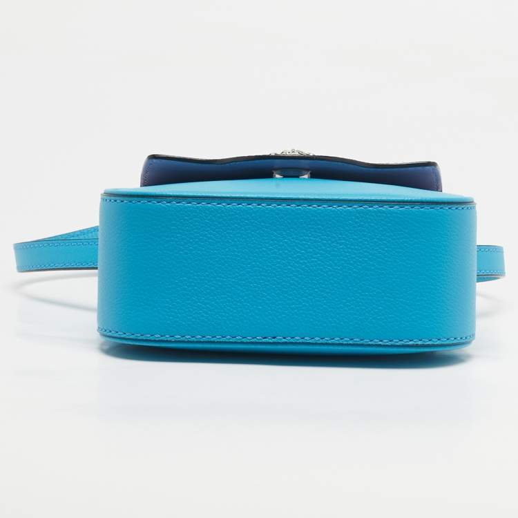 Pre Owned Versace Light Blue Leather Medusa Metal Handle Bag