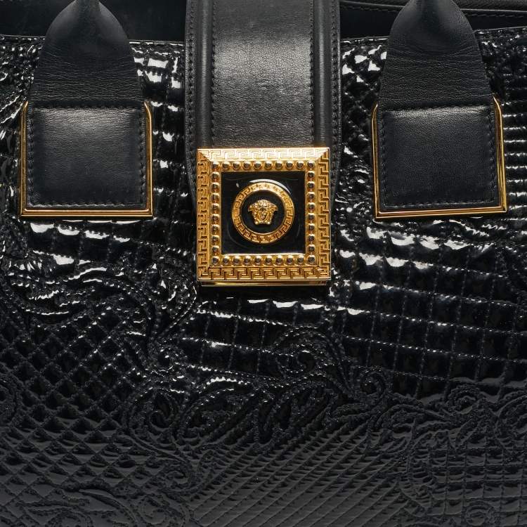 Pre Owned Versace Black Leather and Patent Leather Vanitas Icon Tote