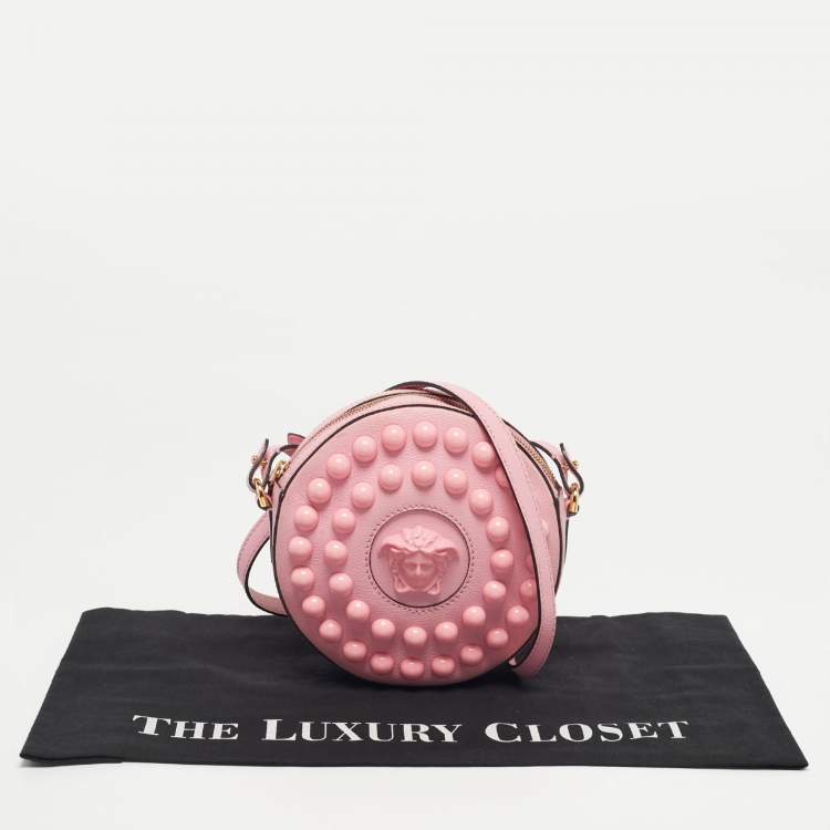 Pre Owned Versace Pink Leather La Medusa Round Crossbody Bag