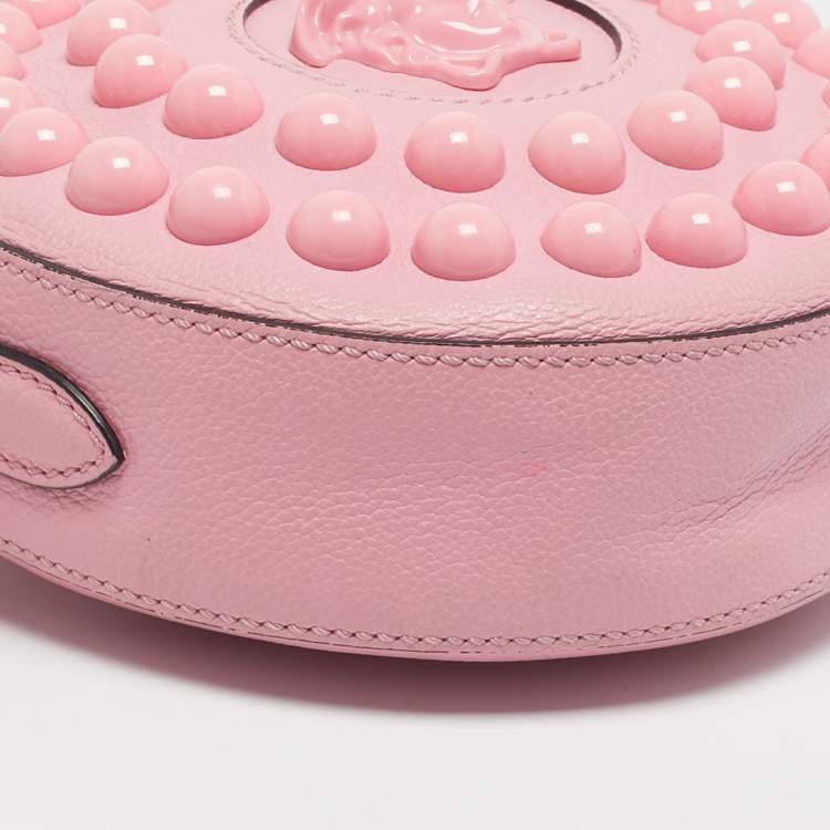 Pre Owned Versace Pink Leather La Medusa Round Crossbody Bag