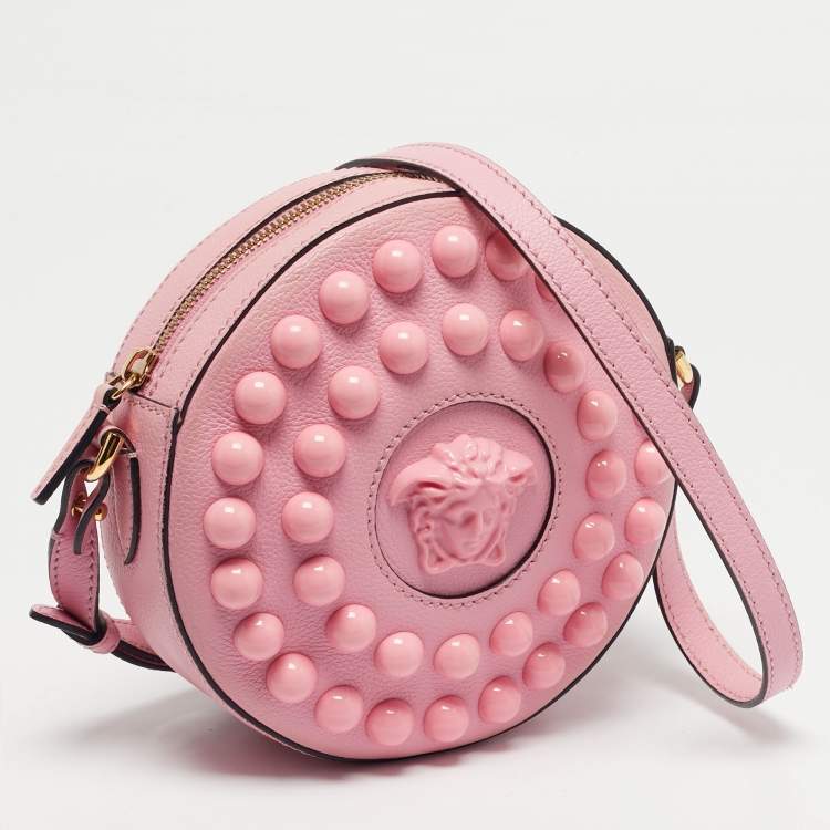 Pre Owned Versace Pink Leather La Medusa Round Crossbody Bag