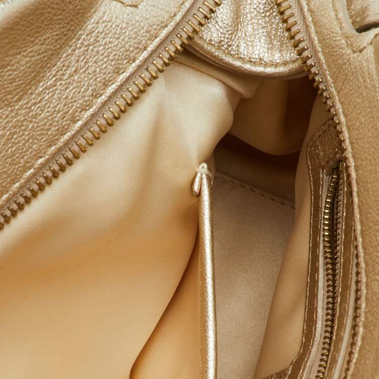 Pre Owned Versace Metallic Gold Woven Leather Chain Link Satchel