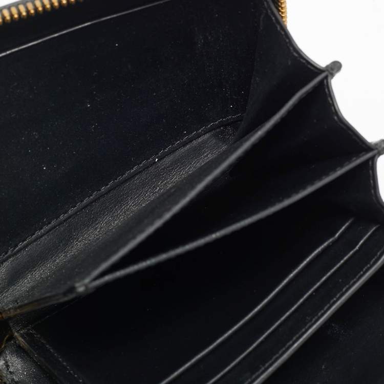 Pre Owned Versace Black/Yellow Leather Logo Zip Compact Wallet