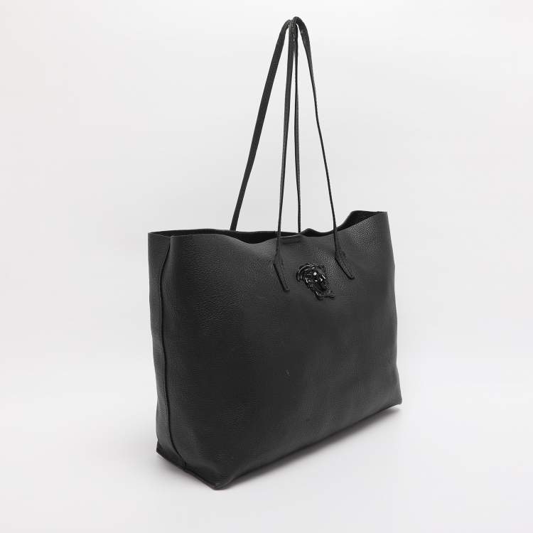 Pre Owned Versace Black Leather Palazzo Shopper Tote