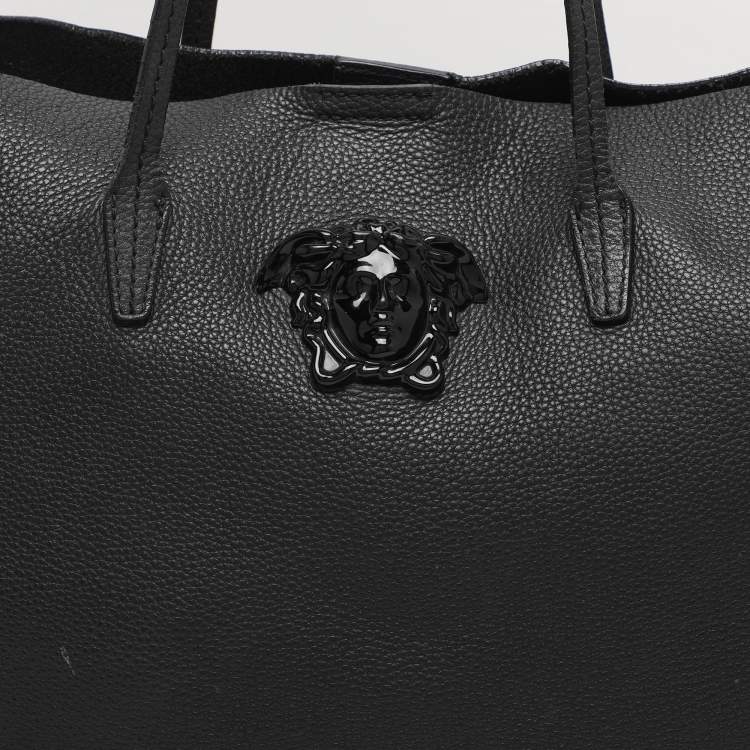 Pre Owned Versace Black Leather Palazzo Shopper Tote