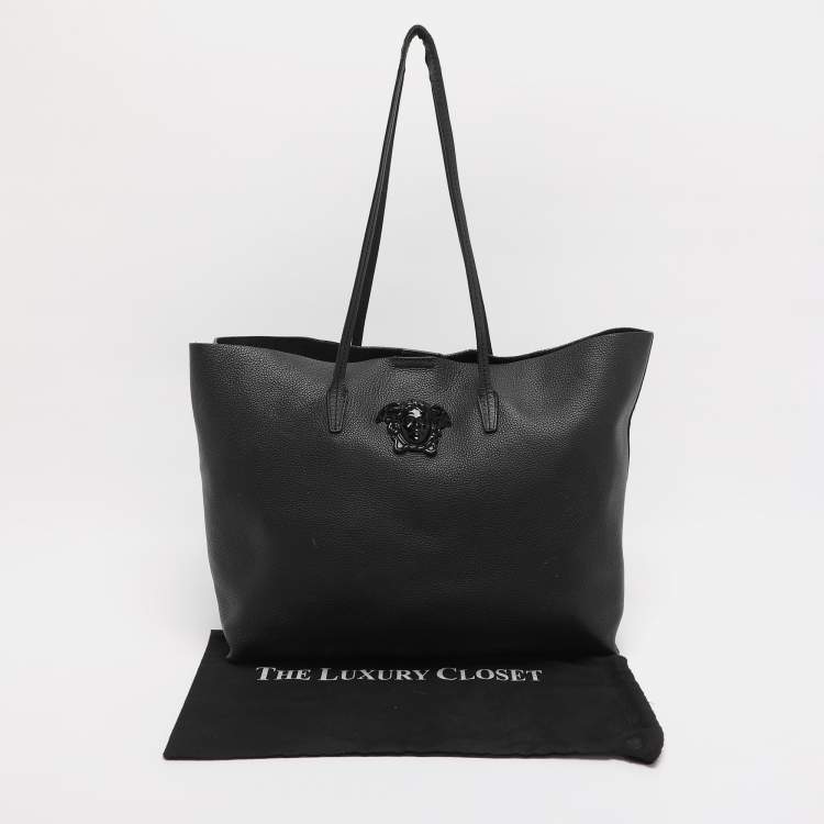 Pre Owned Versace Black Leather Palazzo Shopper Tote