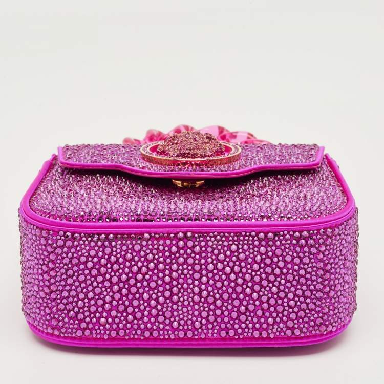 Pre Owned Versace Fuchsia Satin Mini Crystal La Medusa Top Handle Bag