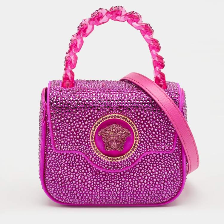 Pre Owned Versace Fuchsia Satin Mini Crystal La Medusa Top Handle Bag